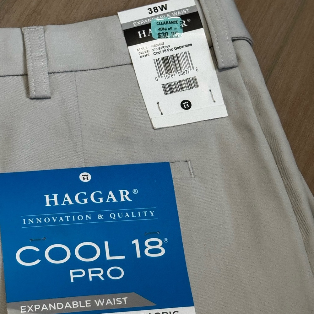 NWT Haggar Cool 18 Pro Flat Front Shorts Men’s 38 Khaki Stretch - Picture 5 of 6